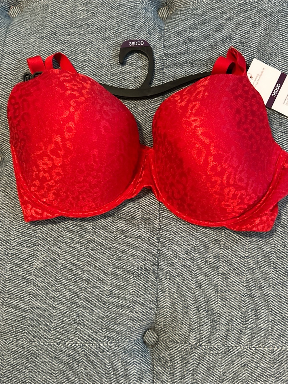 Joyspun Women's Red Leopard Print T-Shirt Bra, 36DDD- NWT